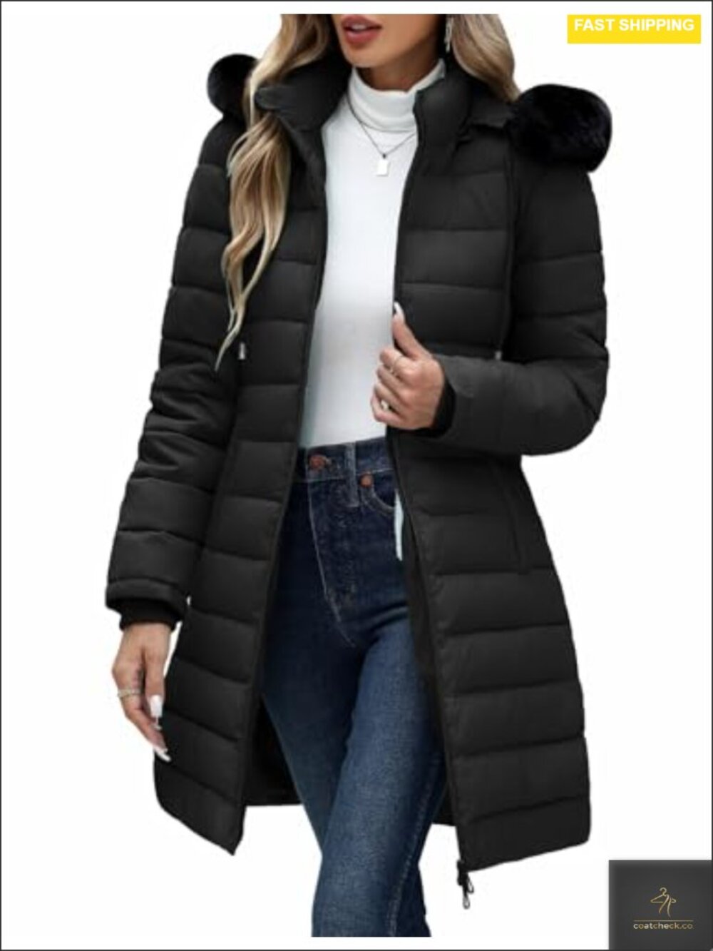 Women's Fleece Lined Long Puffer Coat Parka with Detachable Faux Fur Hood